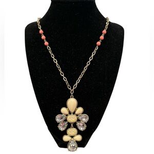 🔵SALE 3/$25 LOFT LONG GOLDTONE BEADED CORAL YELLOW BLING NECKLACE